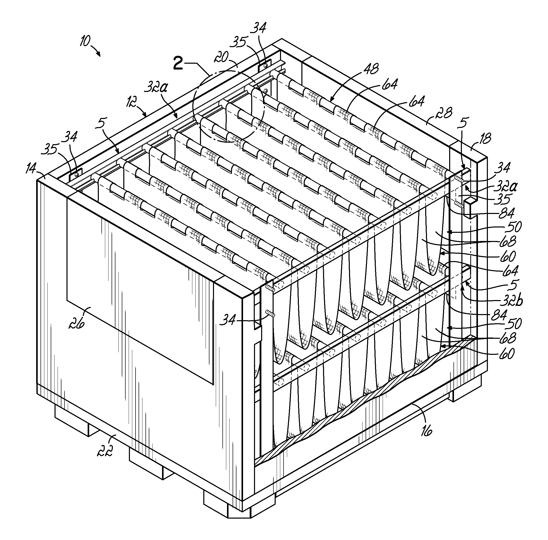 Container Having Sliding Support Assemblies For Supporting Dunnage