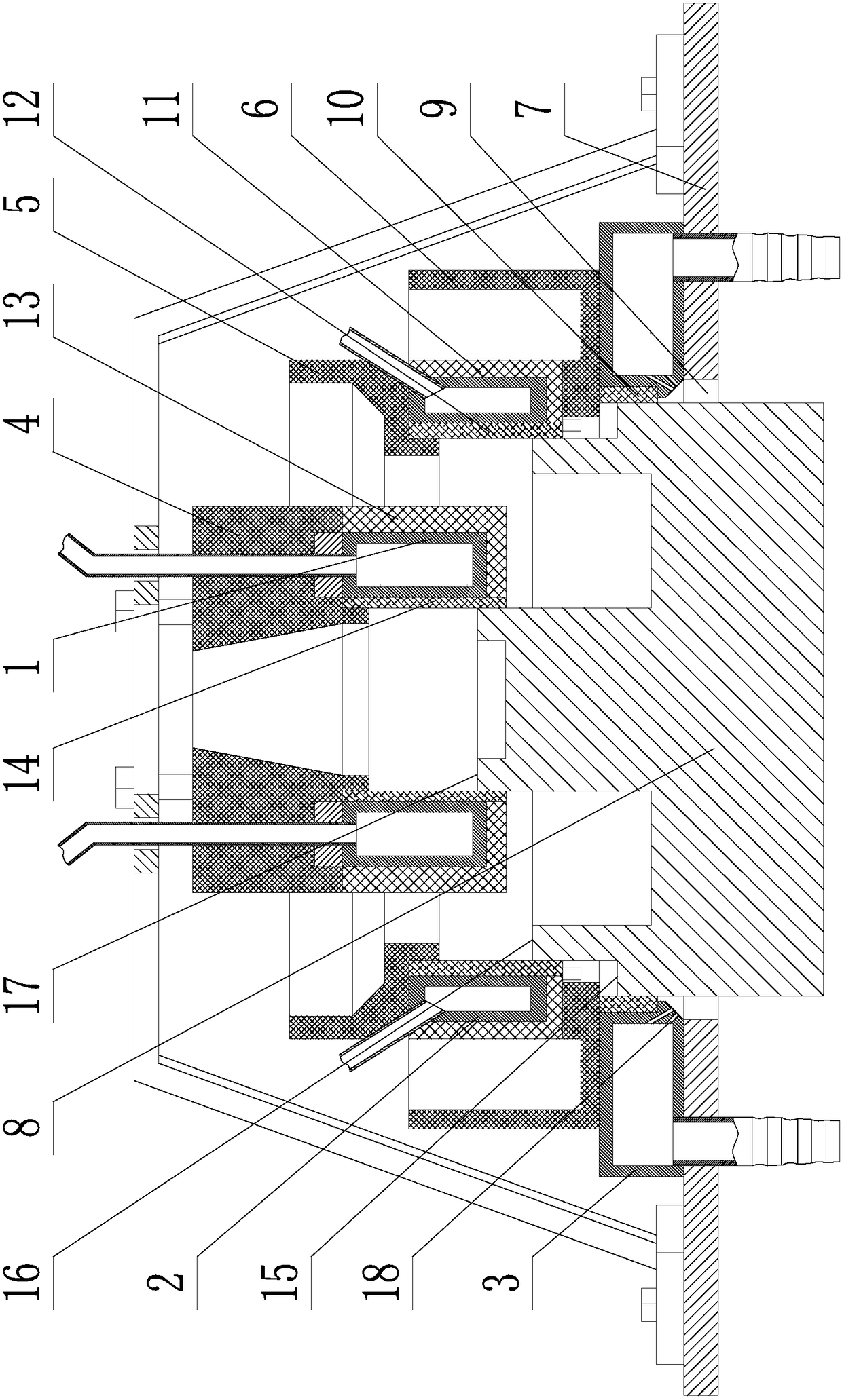 Semi-continuous casting device and method for a three-layer clad ingot