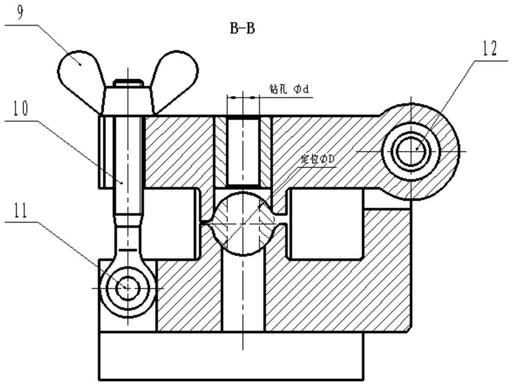 Special clamp for drilling cambered surface of shaft part and use method