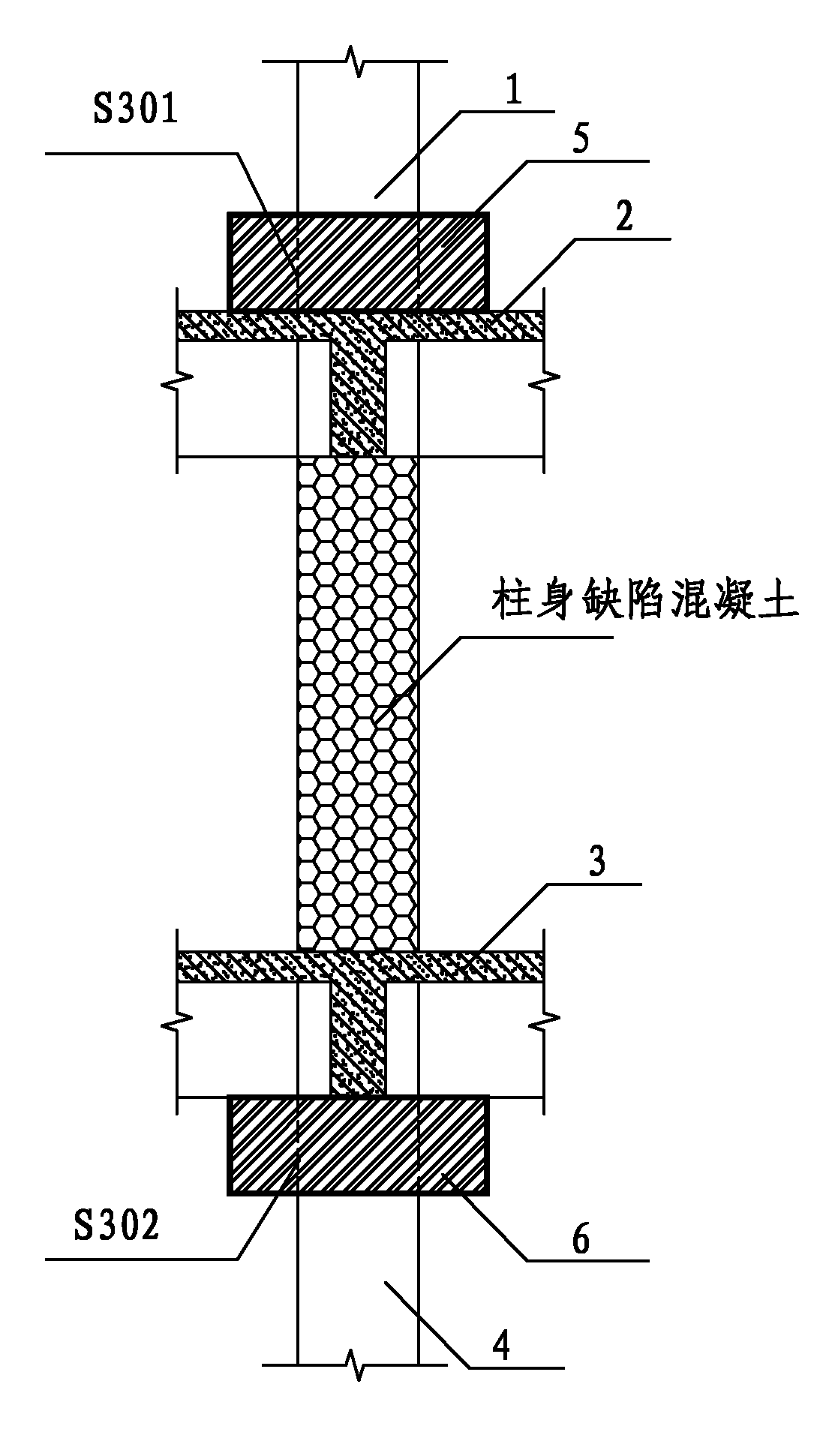 Displacement method of defective concrete of column body