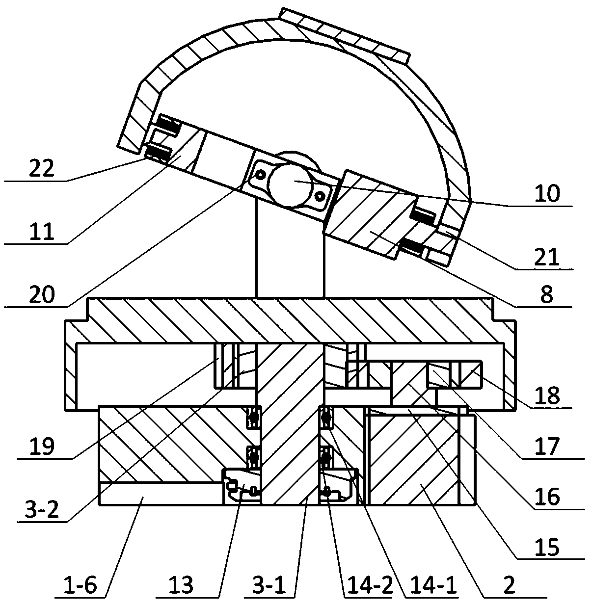 Three-degree-of-freedom spherical wrist based on hydraulic direct drive without singular configuration