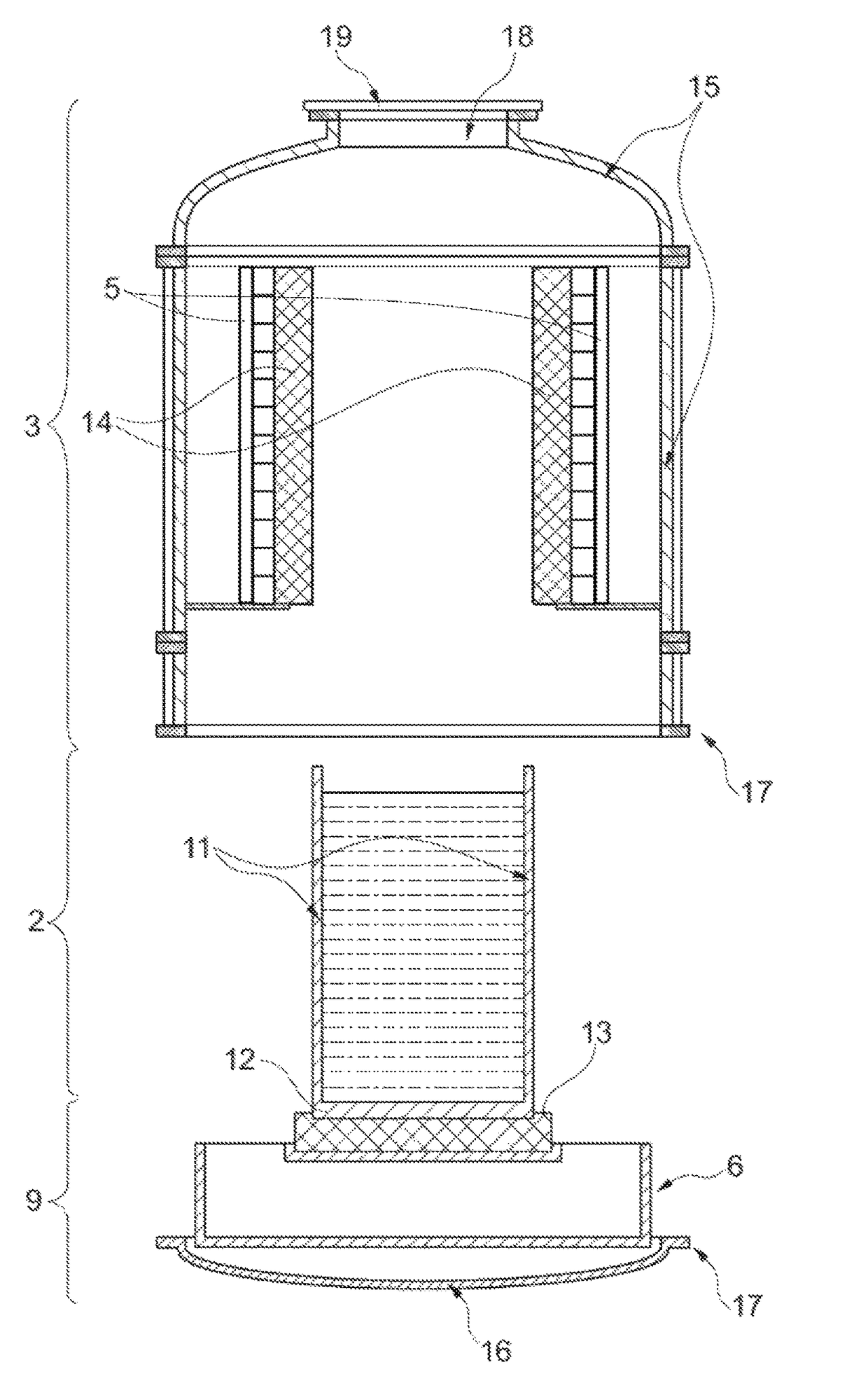 Melting device for consolidating contaminated scrap