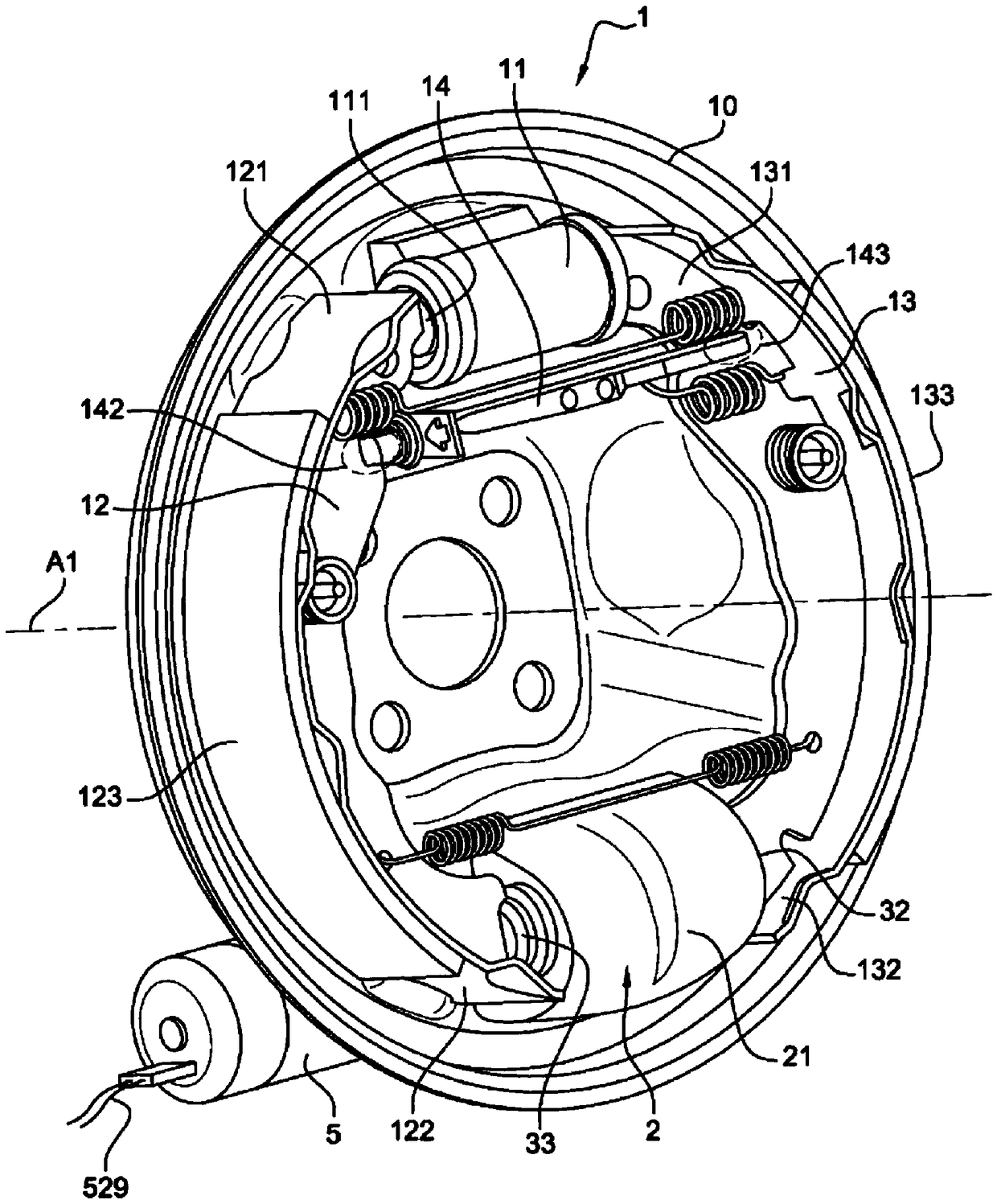 Drum brake apparatus including parking brake operating in dual servo mode and associated vehicle and method of assembly