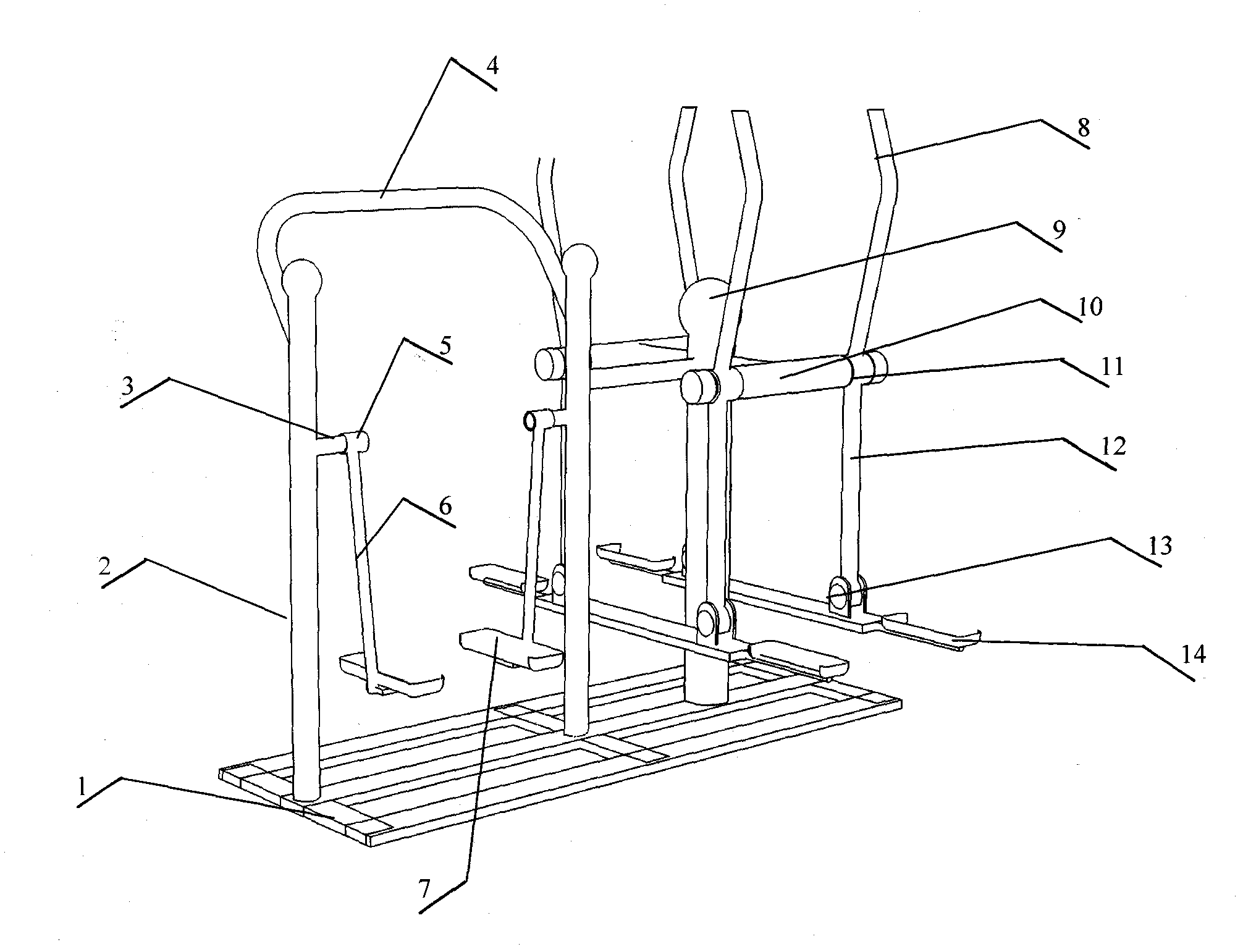 Sway plate leg swing device