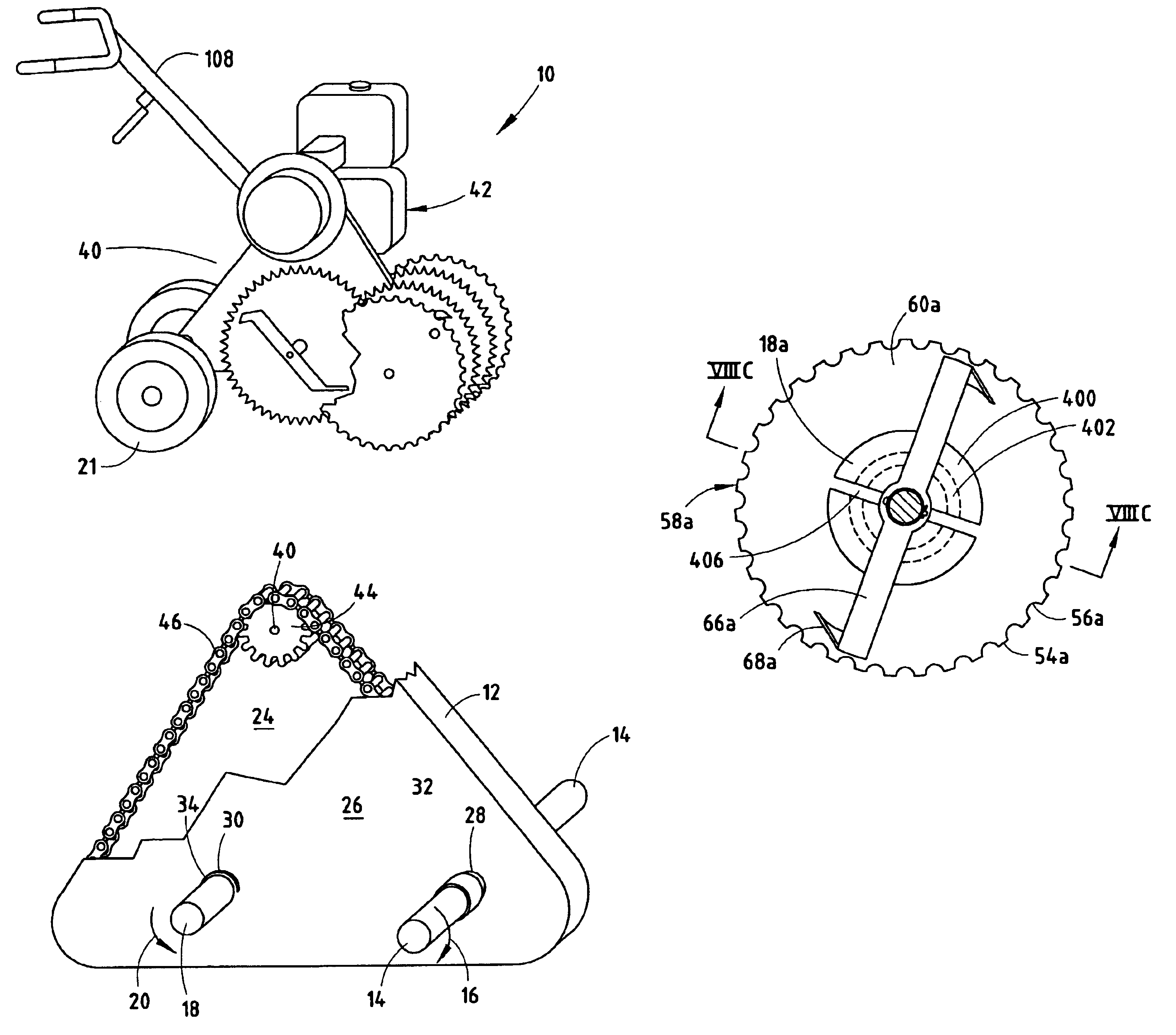 Counter-rotating twin shaft system for gardening machines