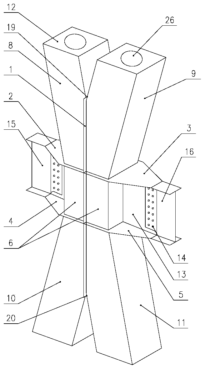 X-shaped vertical face concurrent joint formed through box-shaped steel pipe welding and application