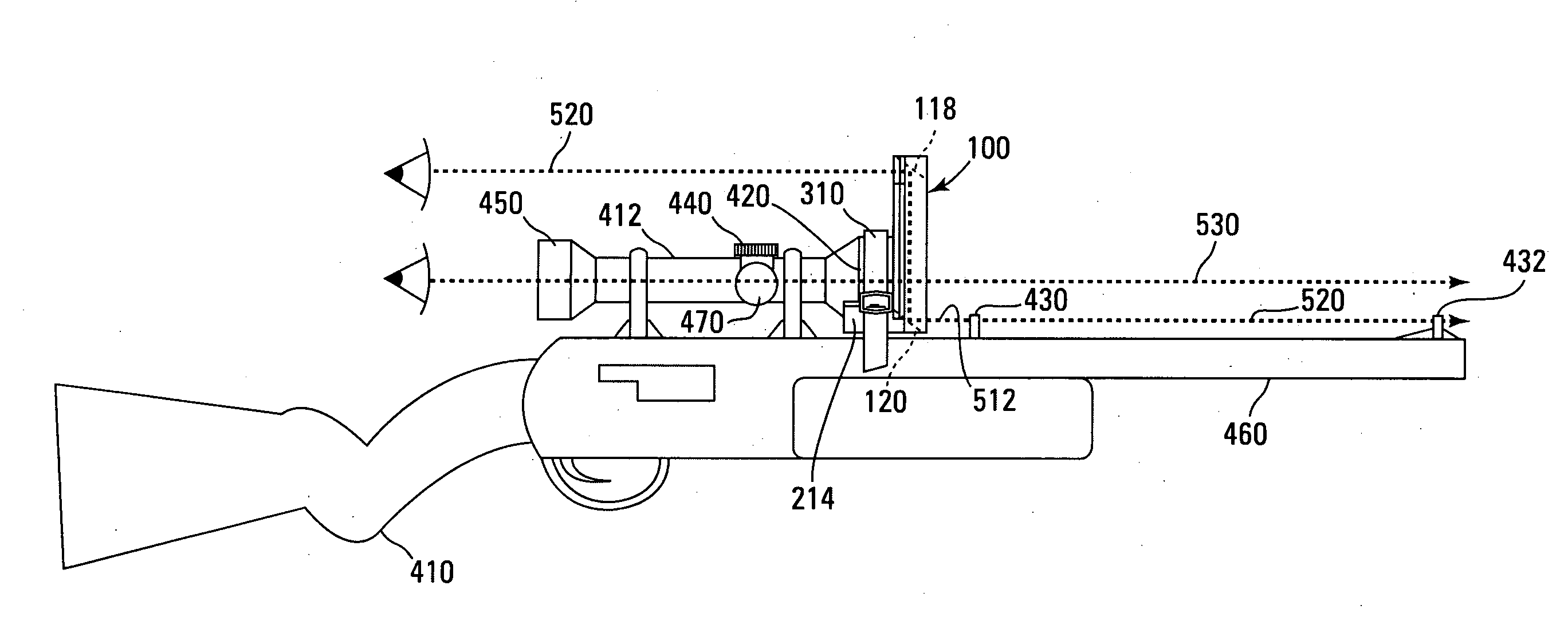 See-through periscope for sighting-in optical or open sights on a firearm