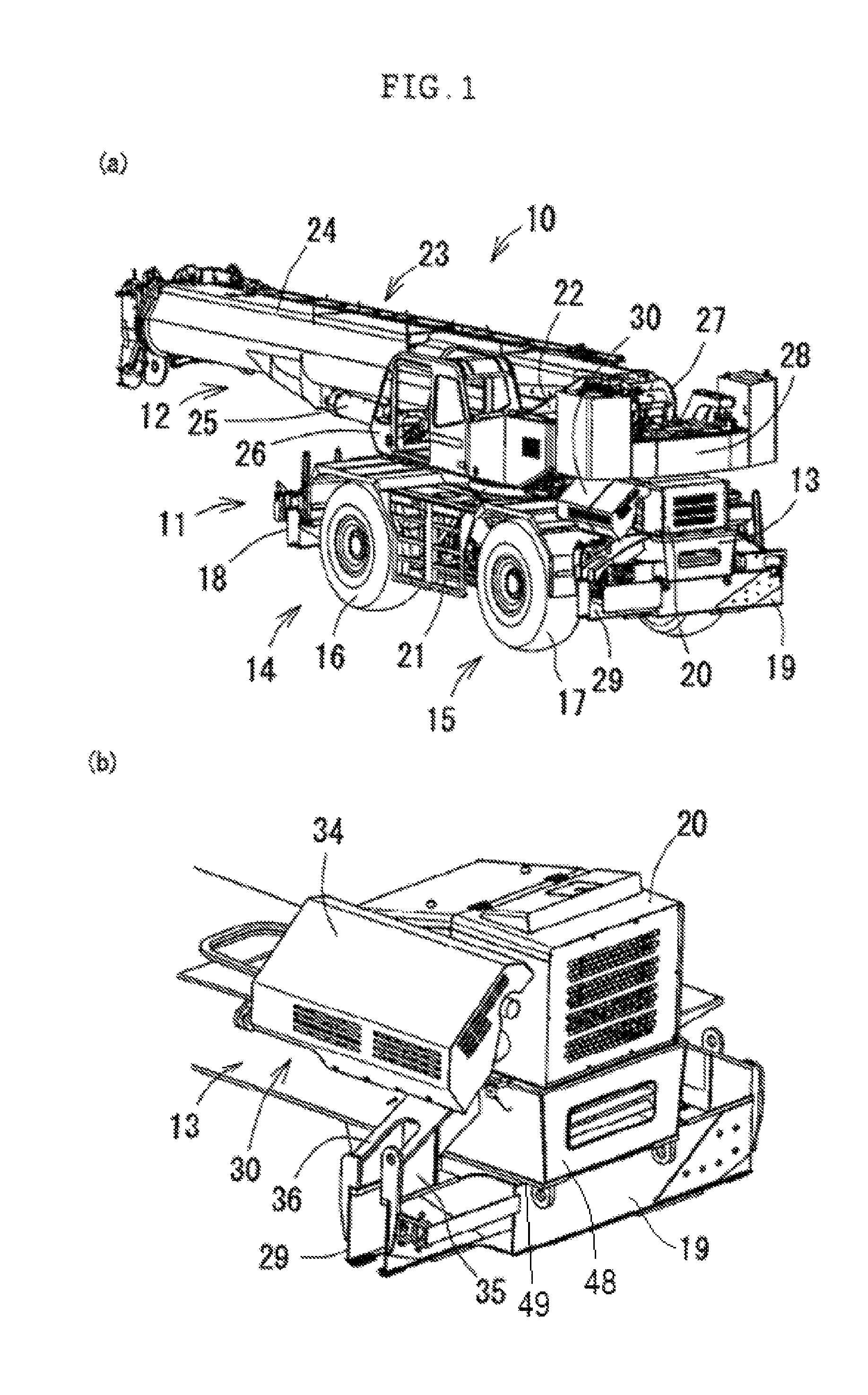 Exhaust emission control device for rough terrain crane