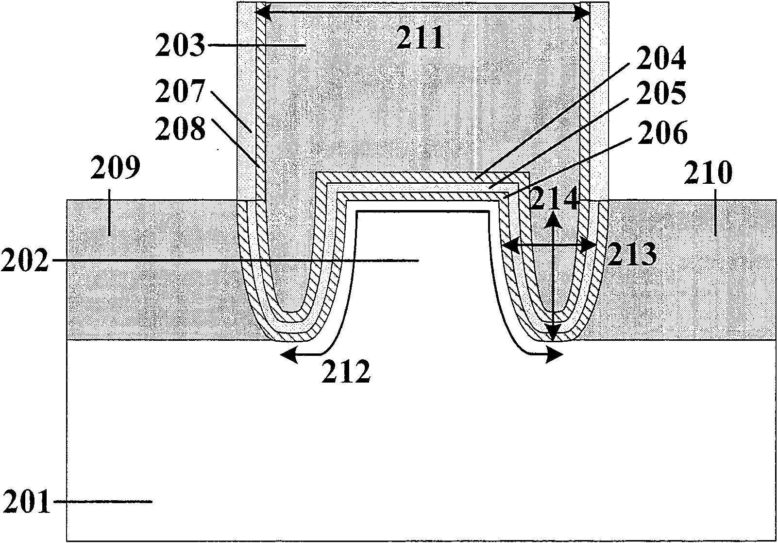 Split-groove grid flash memory and preparation method thereof