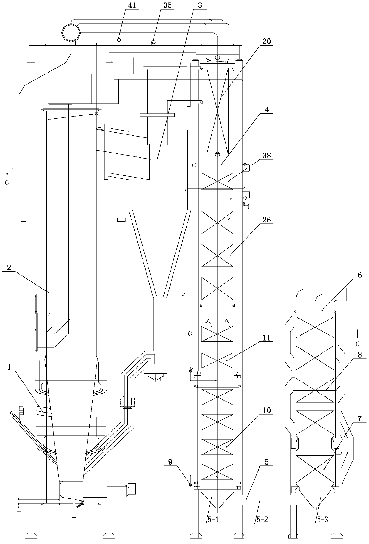 High-temperature and ultrahigh-pressure reheat steam boiler of biomass direct combination energy-conservation circulating fluidized bed