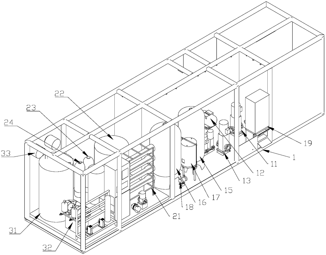 Shale gas fracturing flow-back fluid electrolysis disinfection device skid