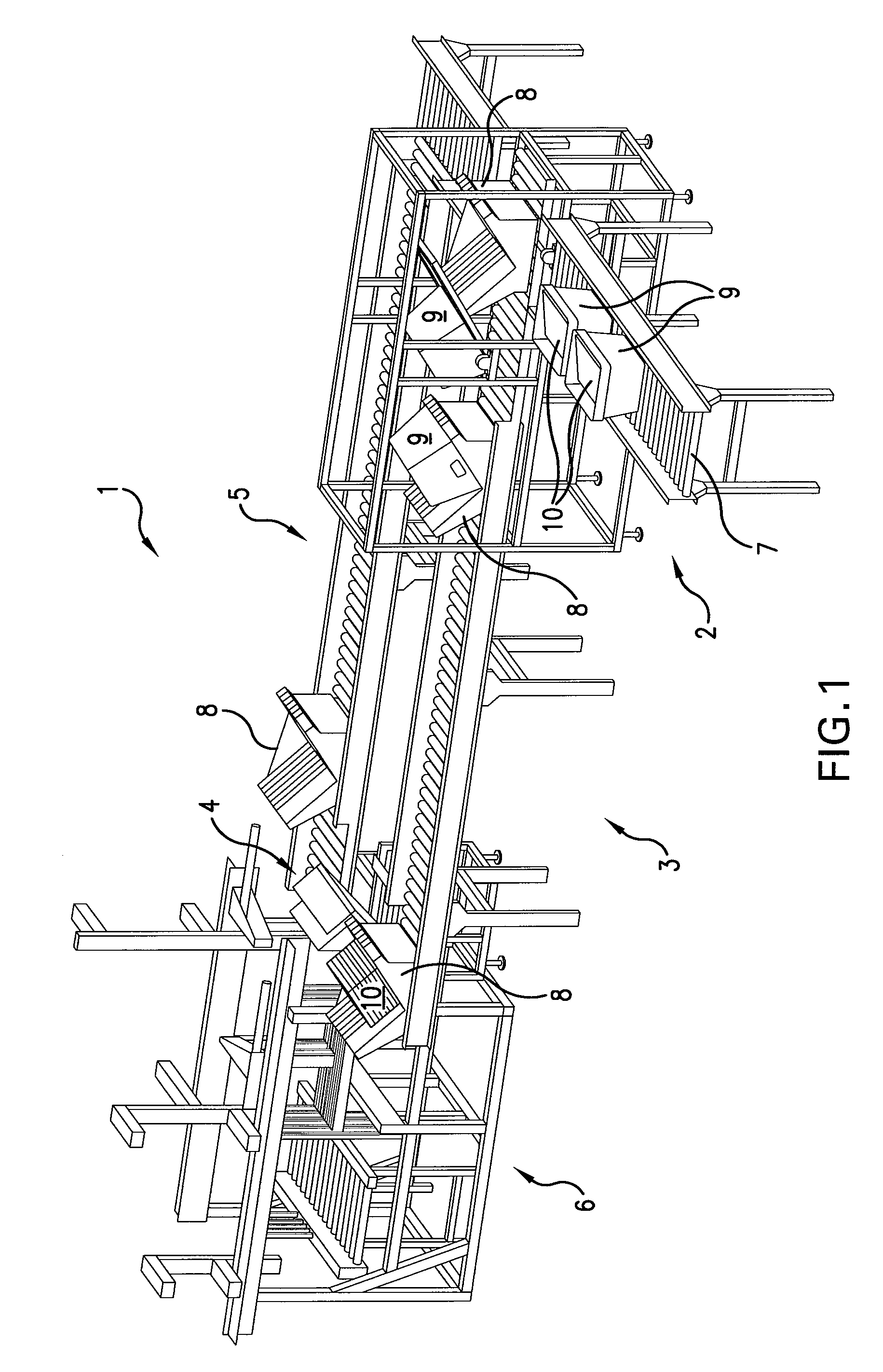 Mail tray unloader with shuttle transfer through system comprising tilting