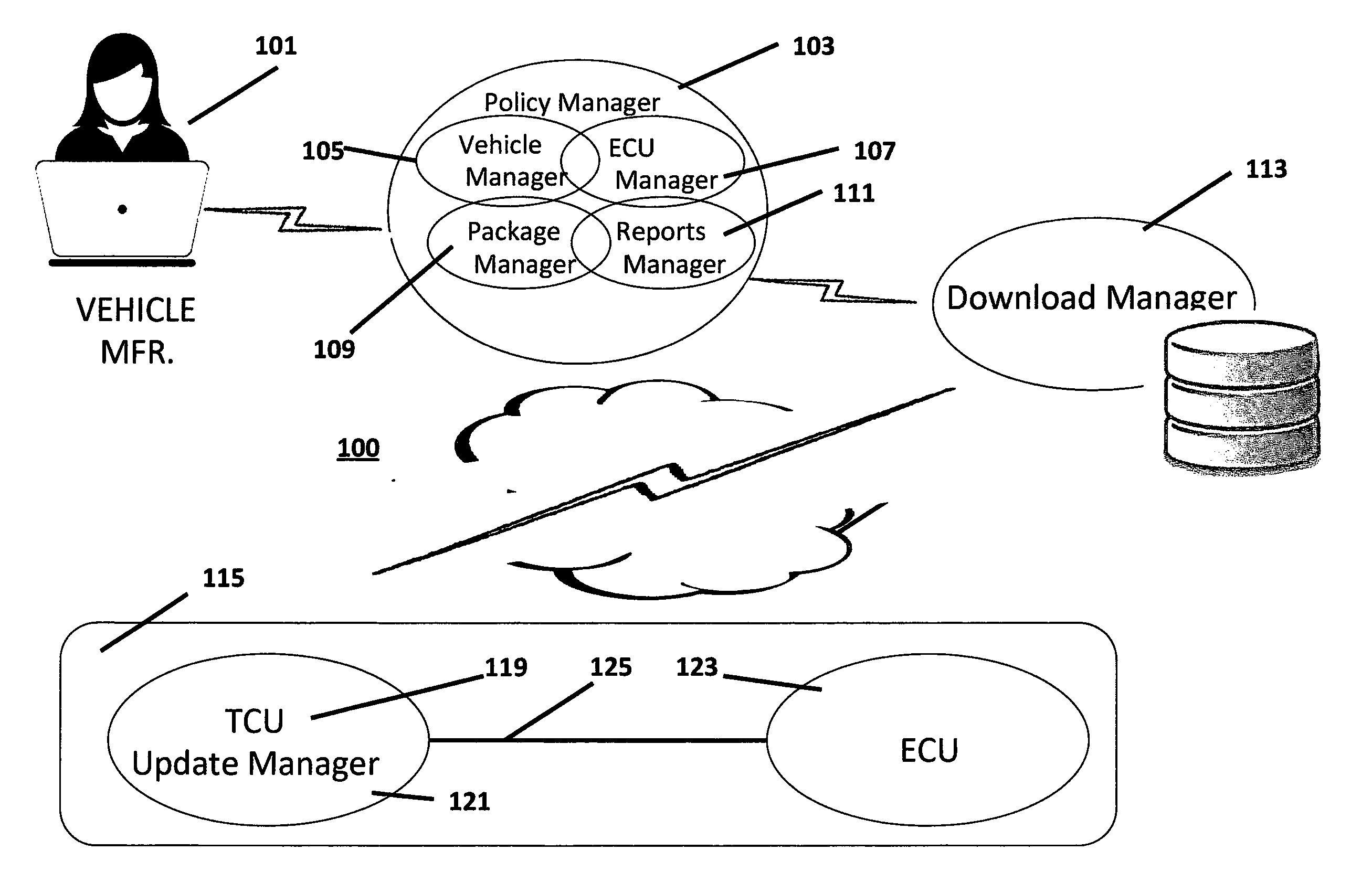 Telematics control unit comprising a differential update package