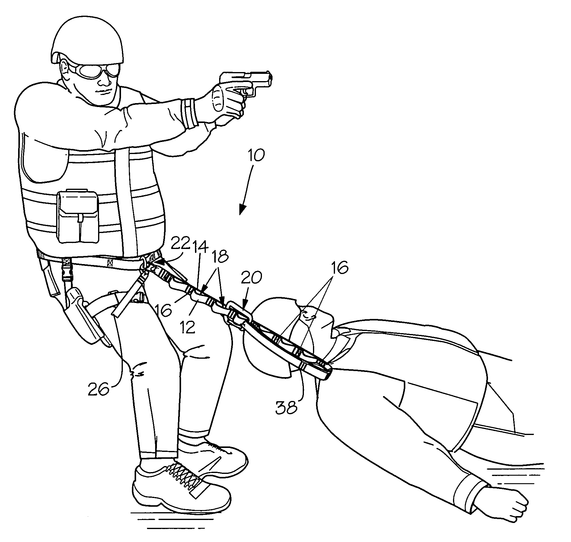 Hands free extraction drag strap