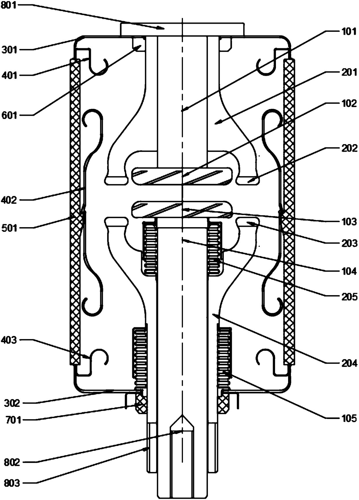 Double-acting conductive rod and double-bellow structure vacuum interrupter and working method thereof