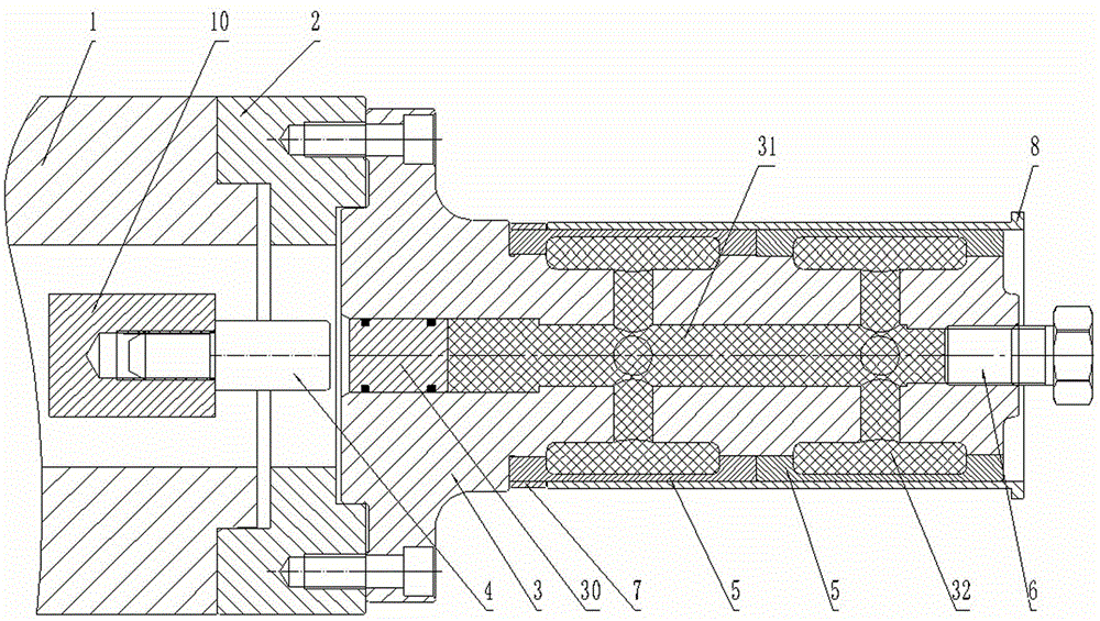 Outer circle turning liquid plastic core clamping device suitable for national IV air cylinder sleeve