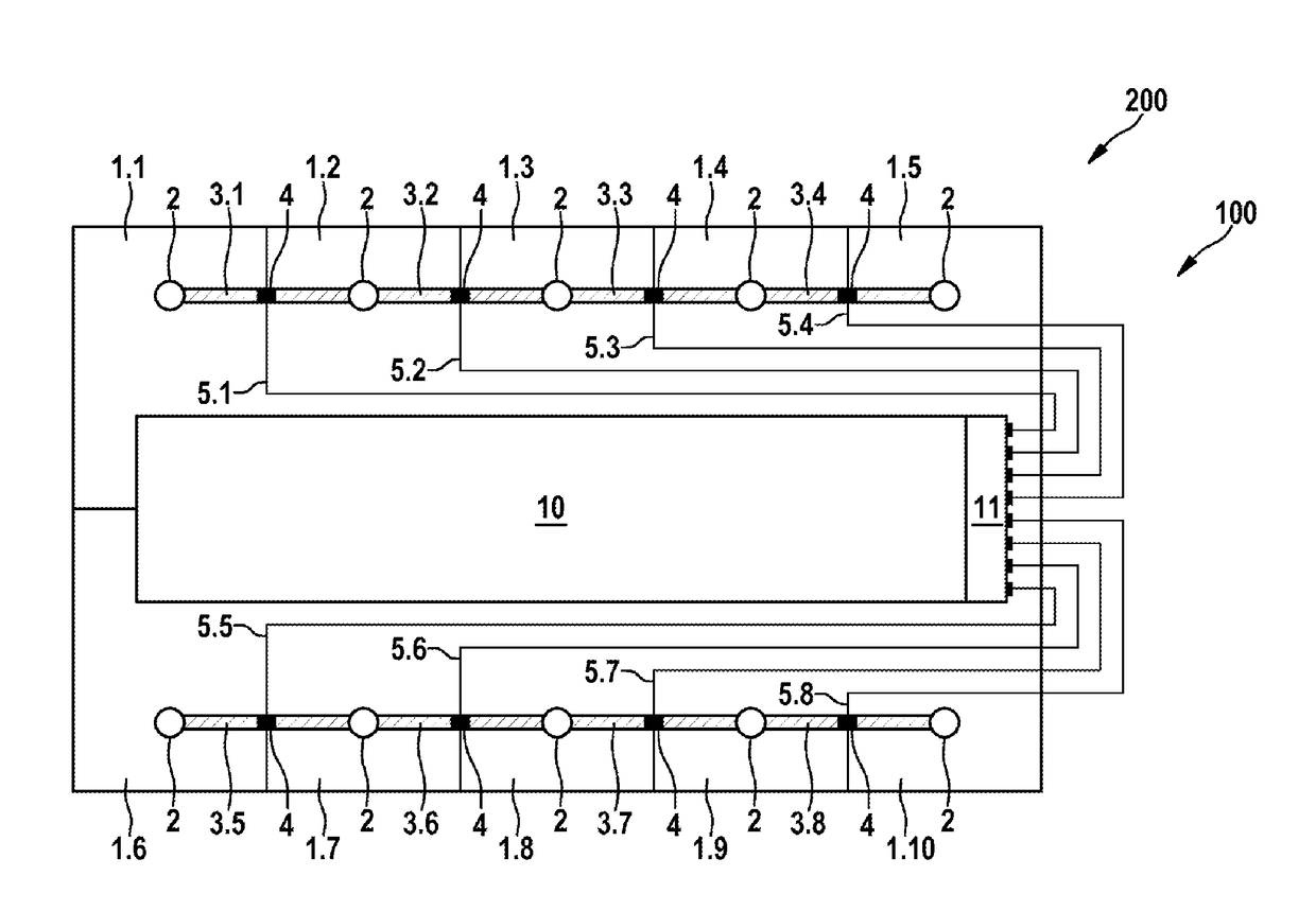 Transmitting device for transmitting electrical signals from at least one galvanic cell to at least one electronic evaluating unit