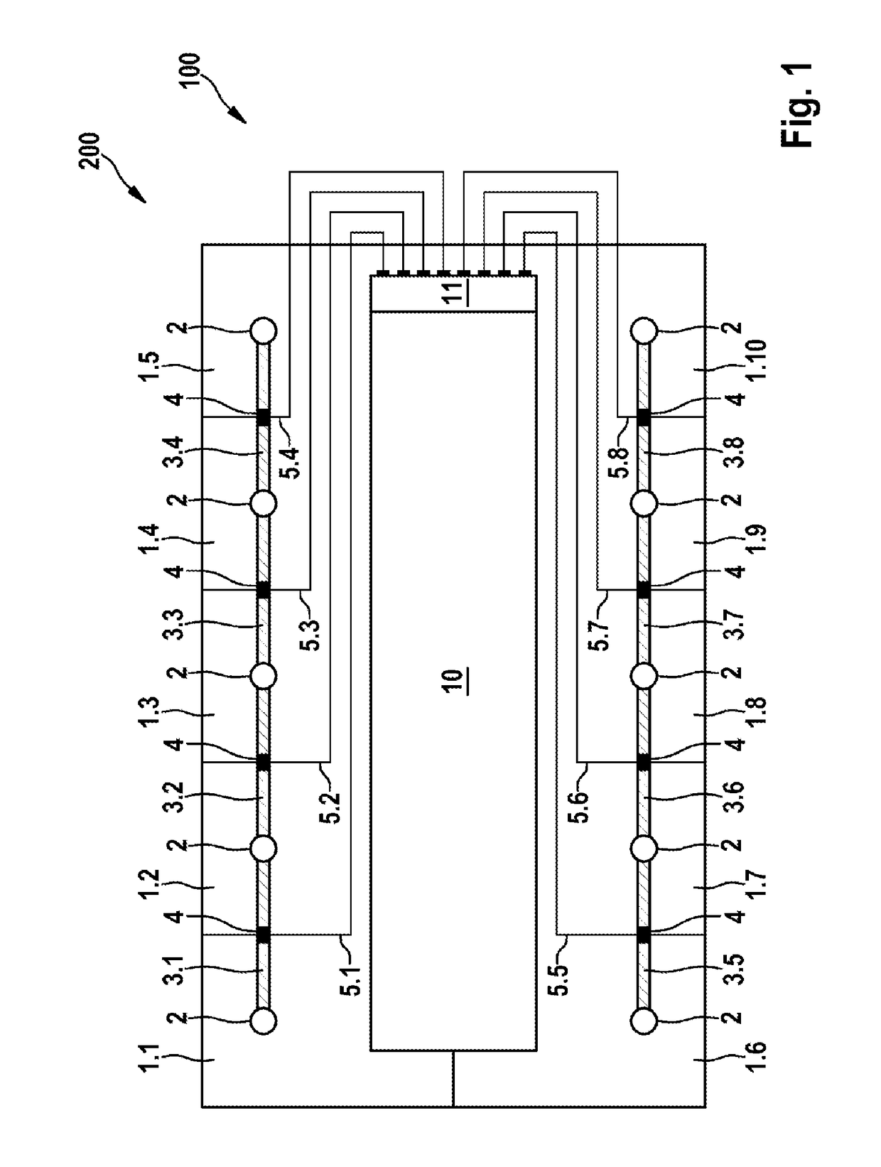 Transmitting device for transmitting electrical signals from at least one galvanic cell to at least one electronic evaluating unit