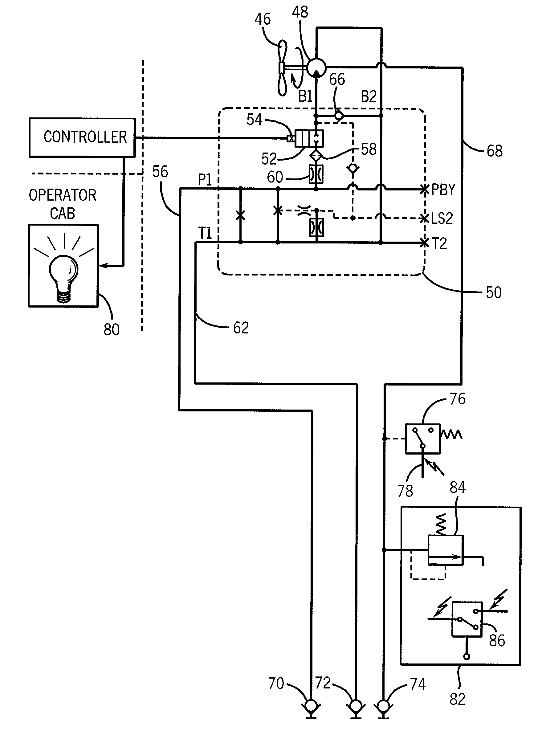 Case Drain Line Pressure Switch With Automatic Fan Drive Motor Shutdown