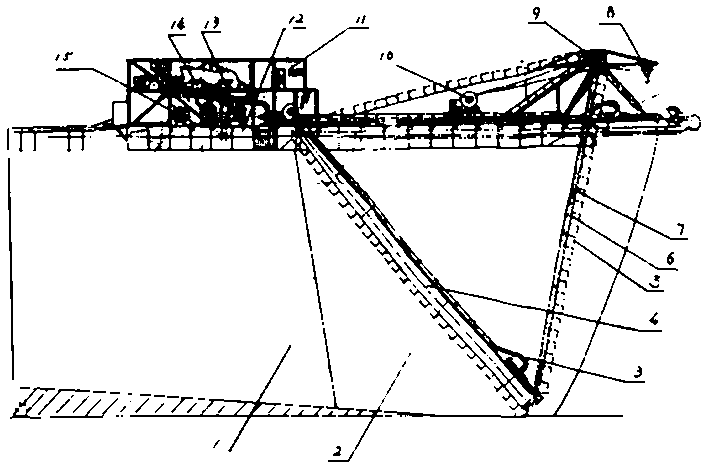 Chain bucket digging type floating ship for metal tailings stoping