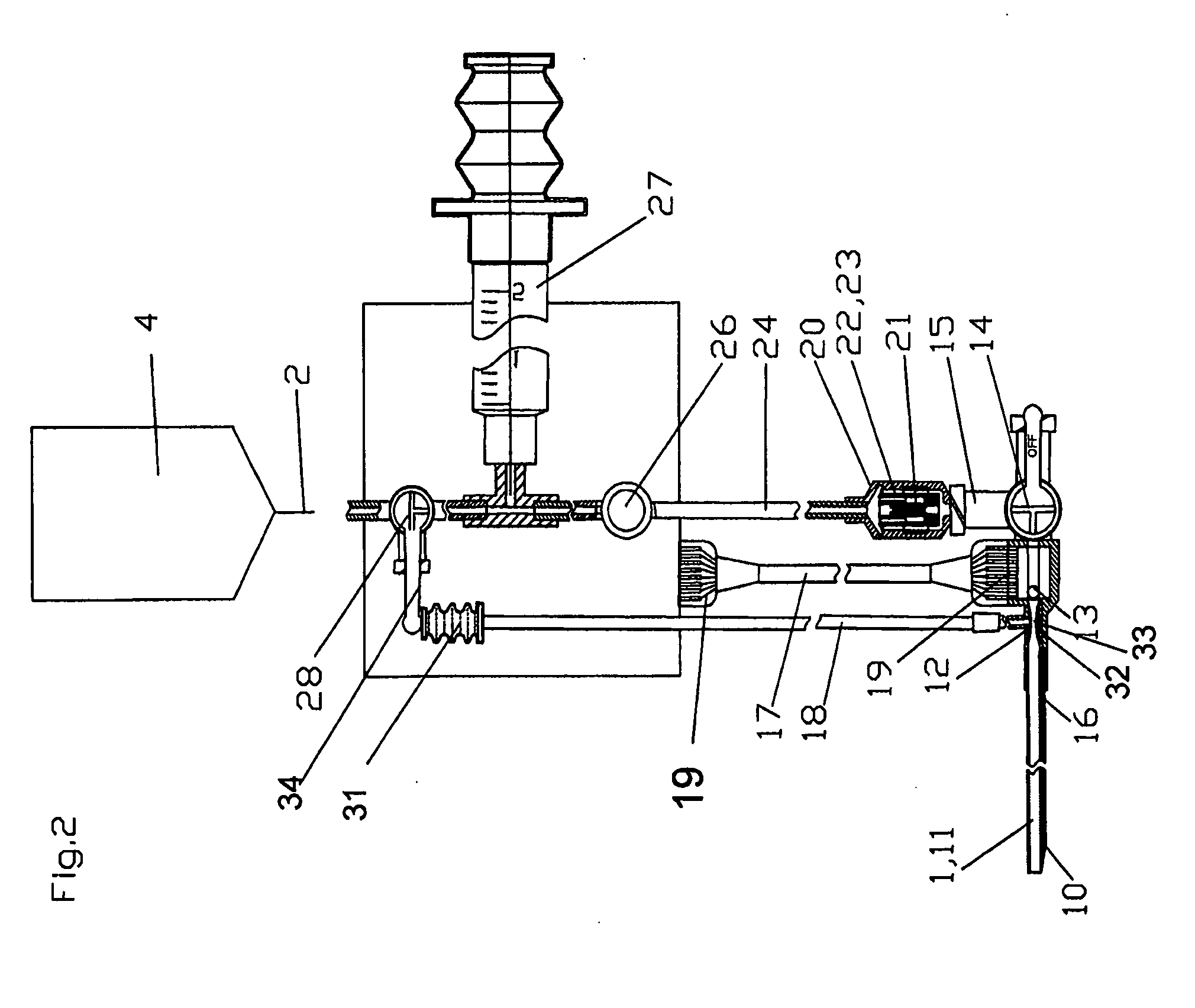 Blood vessel catheter and injection system for carrying out a blood pressure measurement of a patient