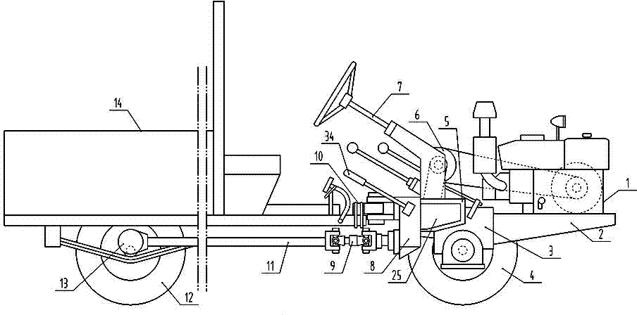 Full-wheel-drive tractor chassis driven by gears