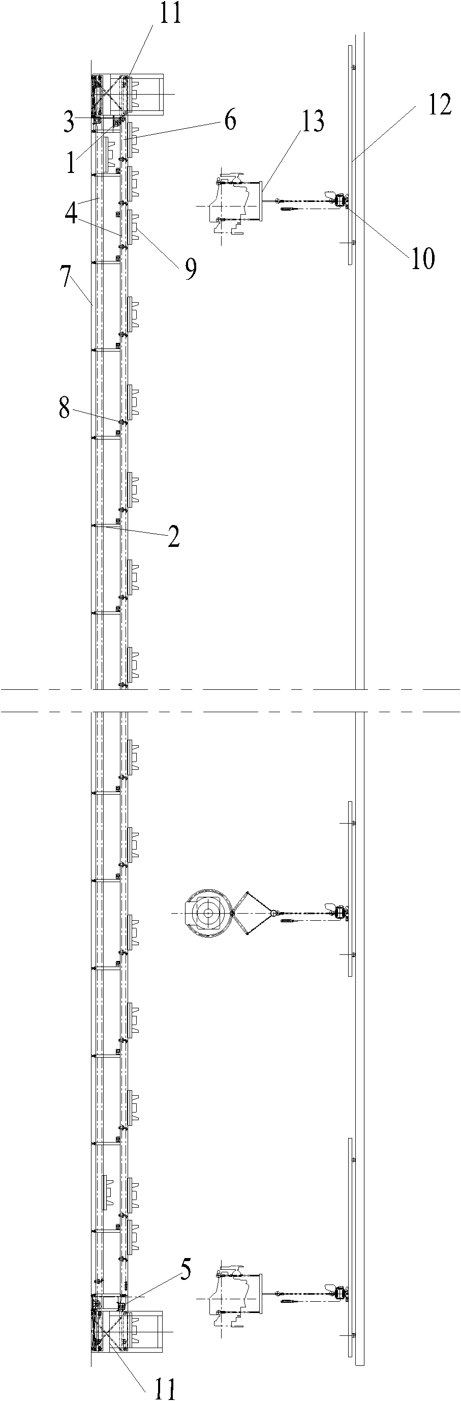 Engine dismounting conveyer system for scraped car dismounting line