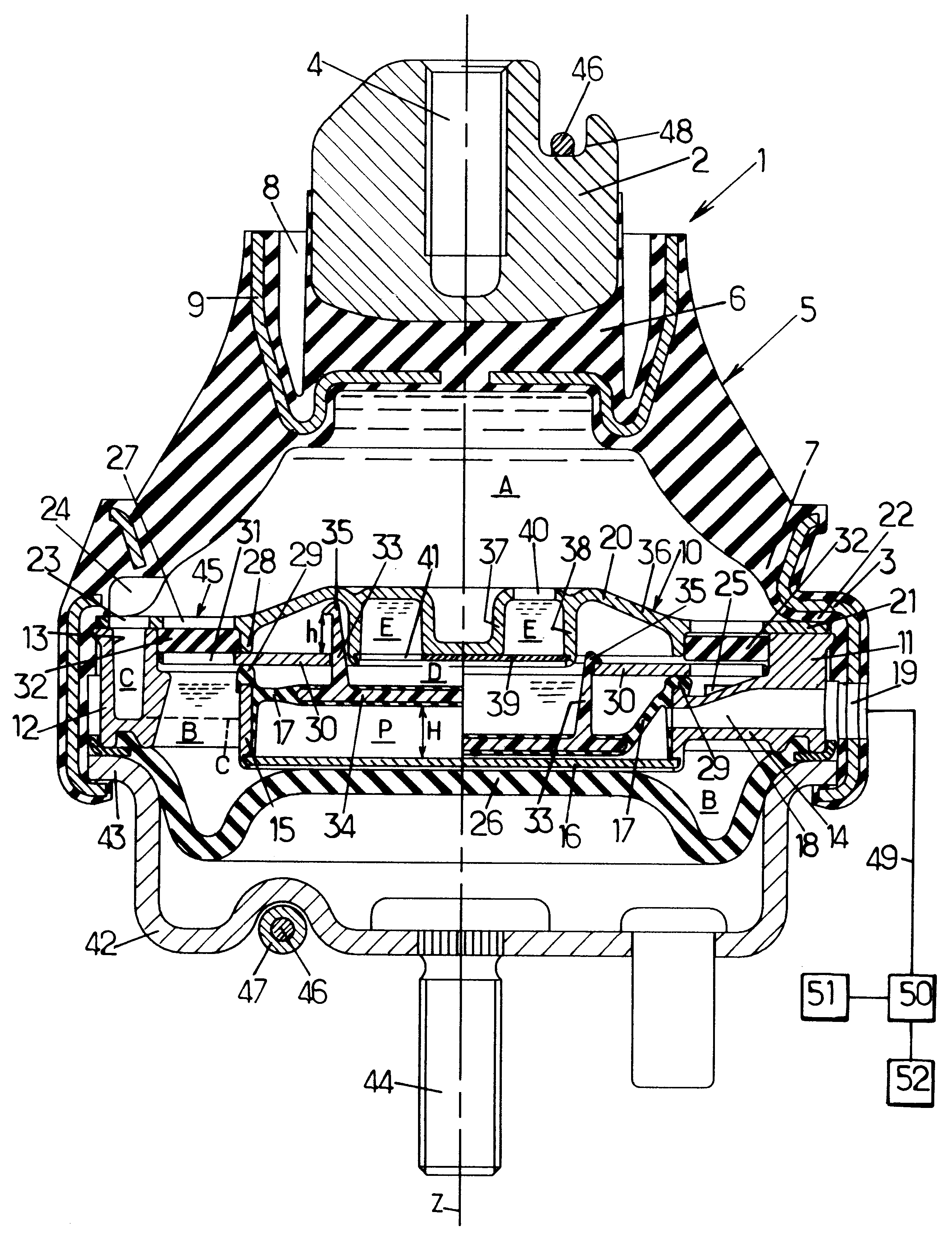 Method of damping vibration, active hydraulic anti-vibration mount and vehicle including such a mount