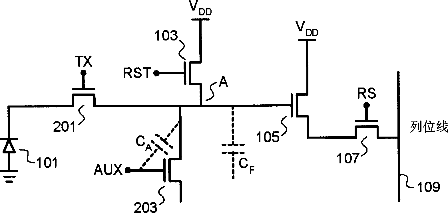 Image sensor and pixel that has switchable capacitance at the floating node