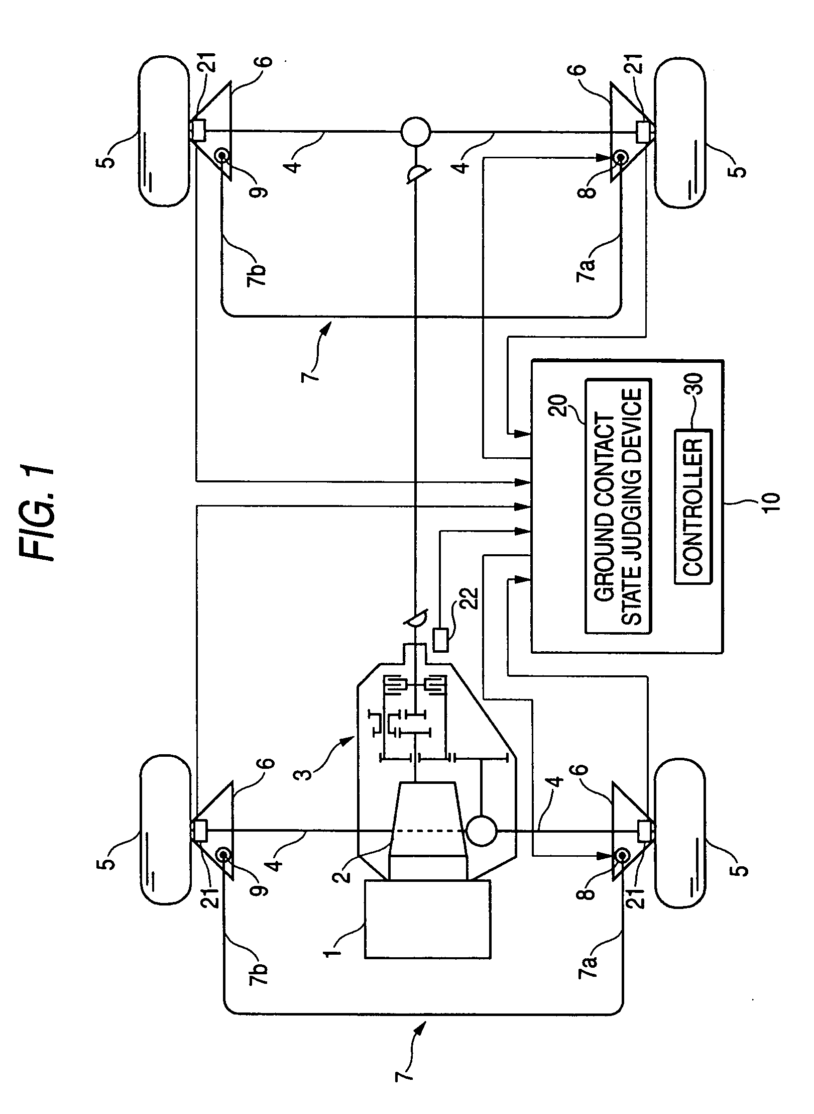 Wheel ground-contact state judging device and method and vehicle motion control device