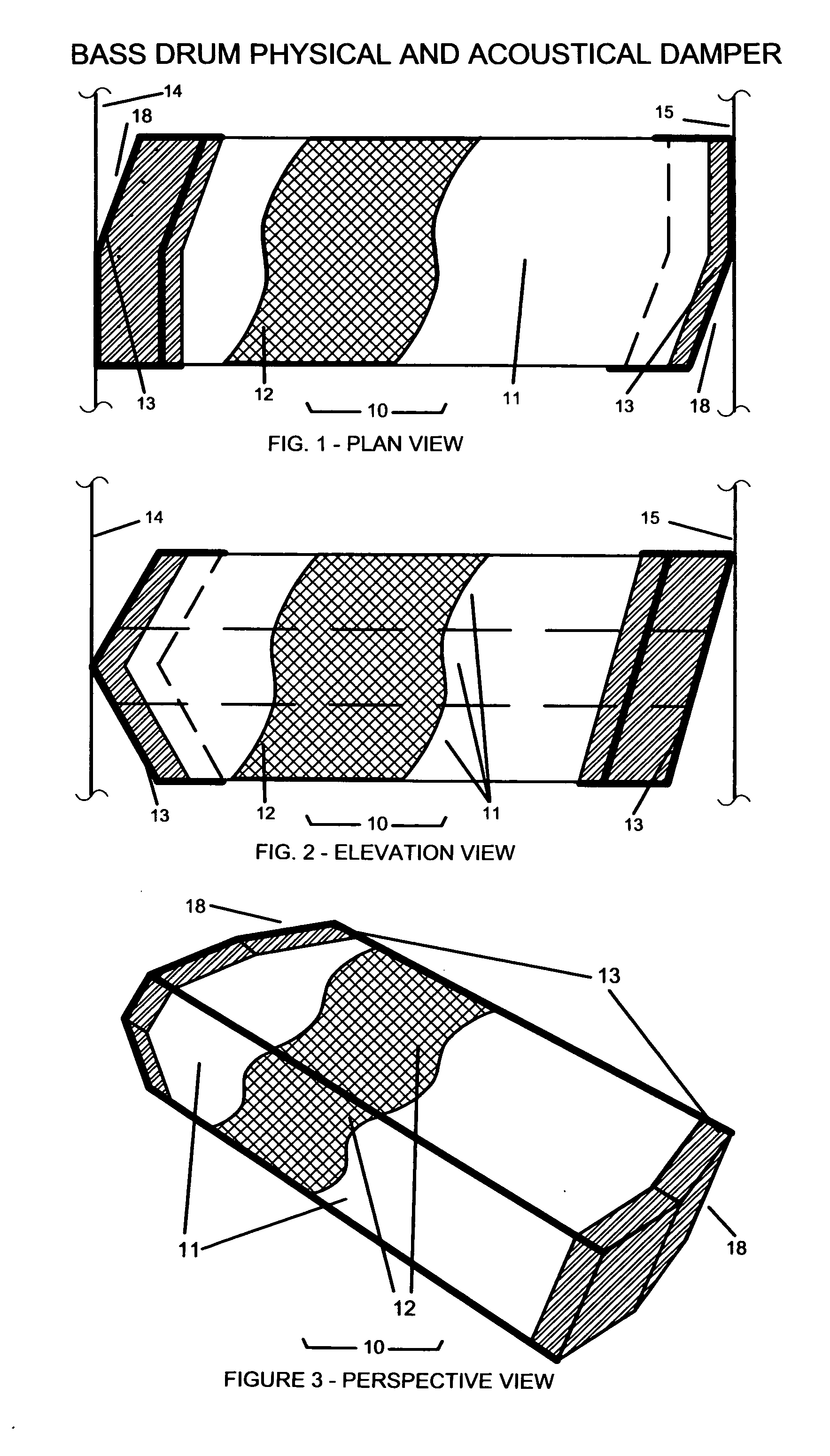 Article of manufacture for bass drum damping with variable physical and acoustical damping characteristics