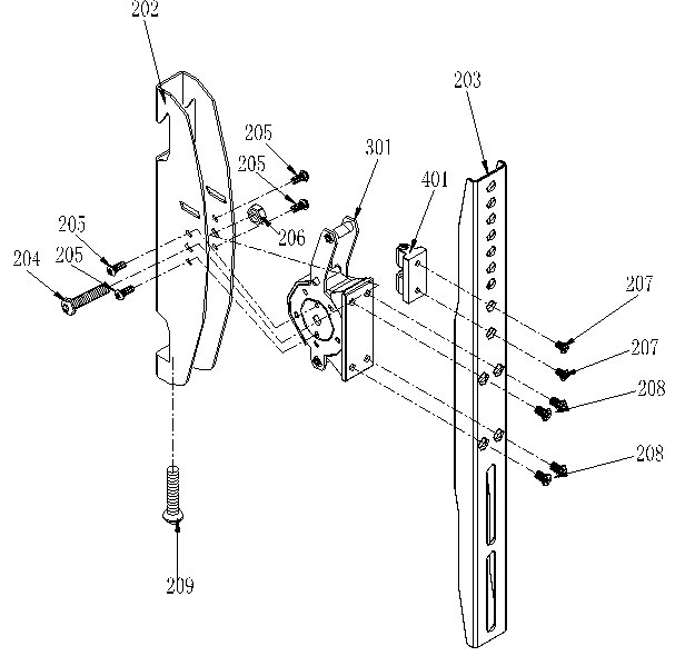 Television support adjusted through ratchet wheel