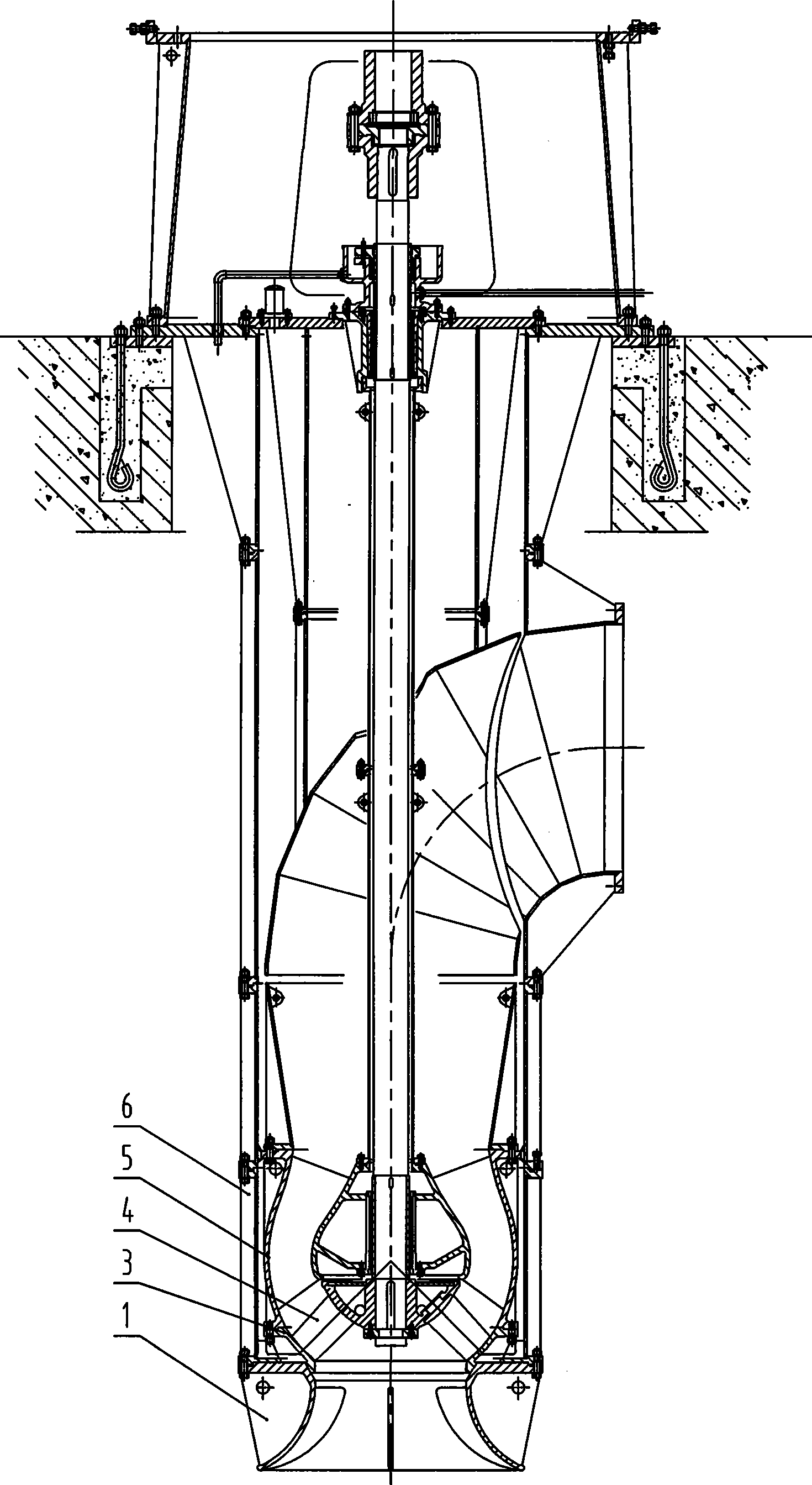 Core-loosing highly effective energy-conserving vertical diagonal flow pump