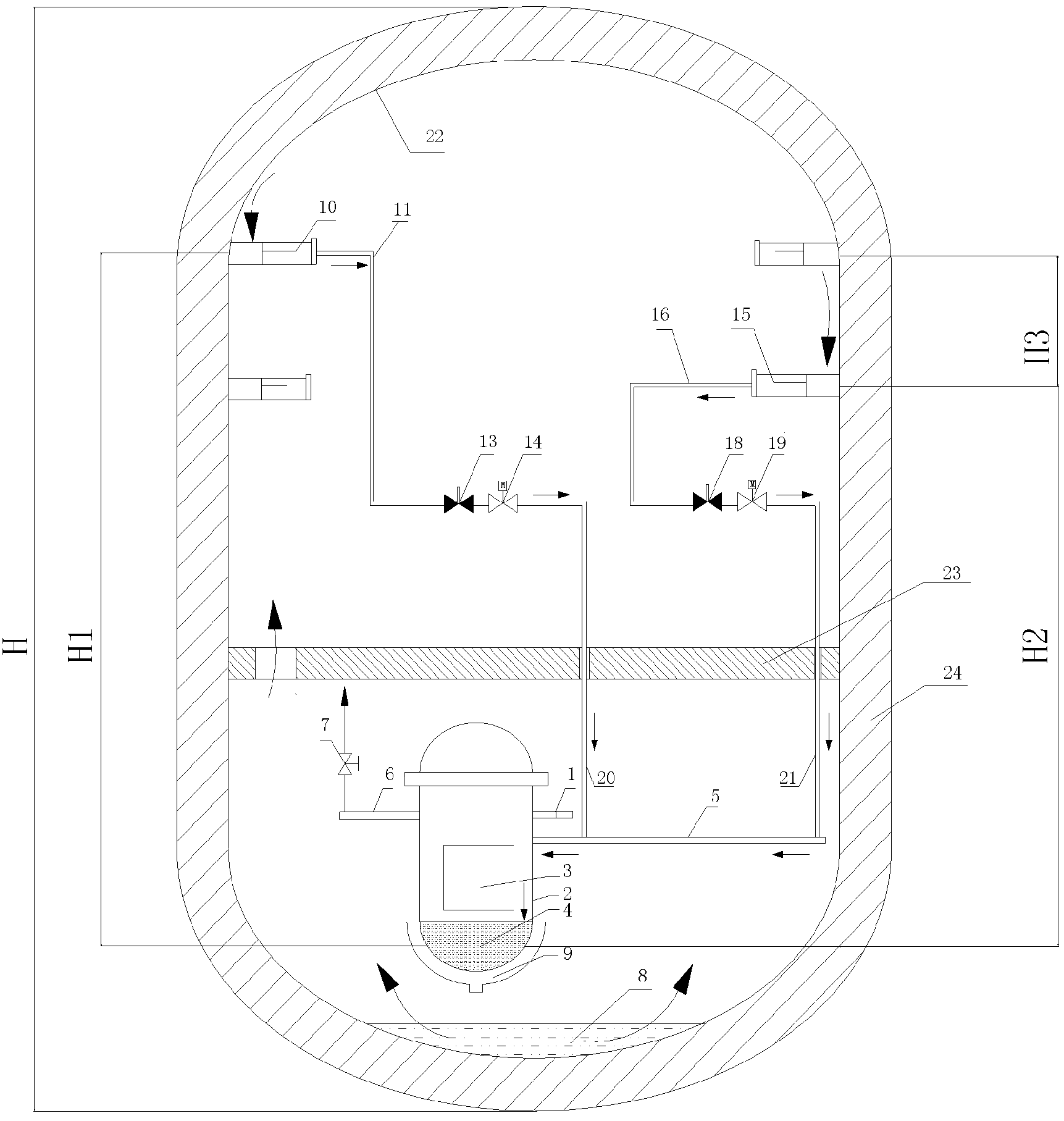 Passive containment shell condensed water injection system