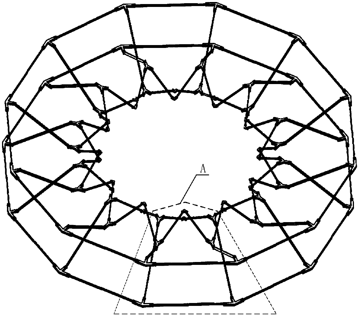 Peripheral truss deployable antenna mechanism based on tapered shear fork mechanism units