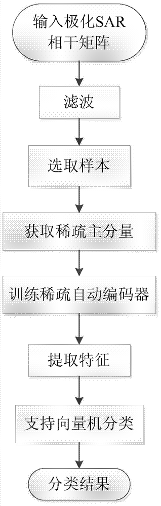 Polarized SAR image classifying method based on sparse automatic encoder