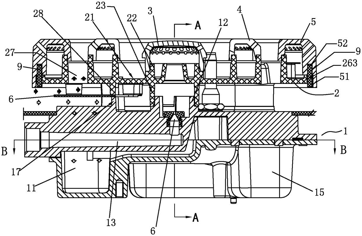 Top-intake three-fire-ring high-power burner capable of adjusting primary air