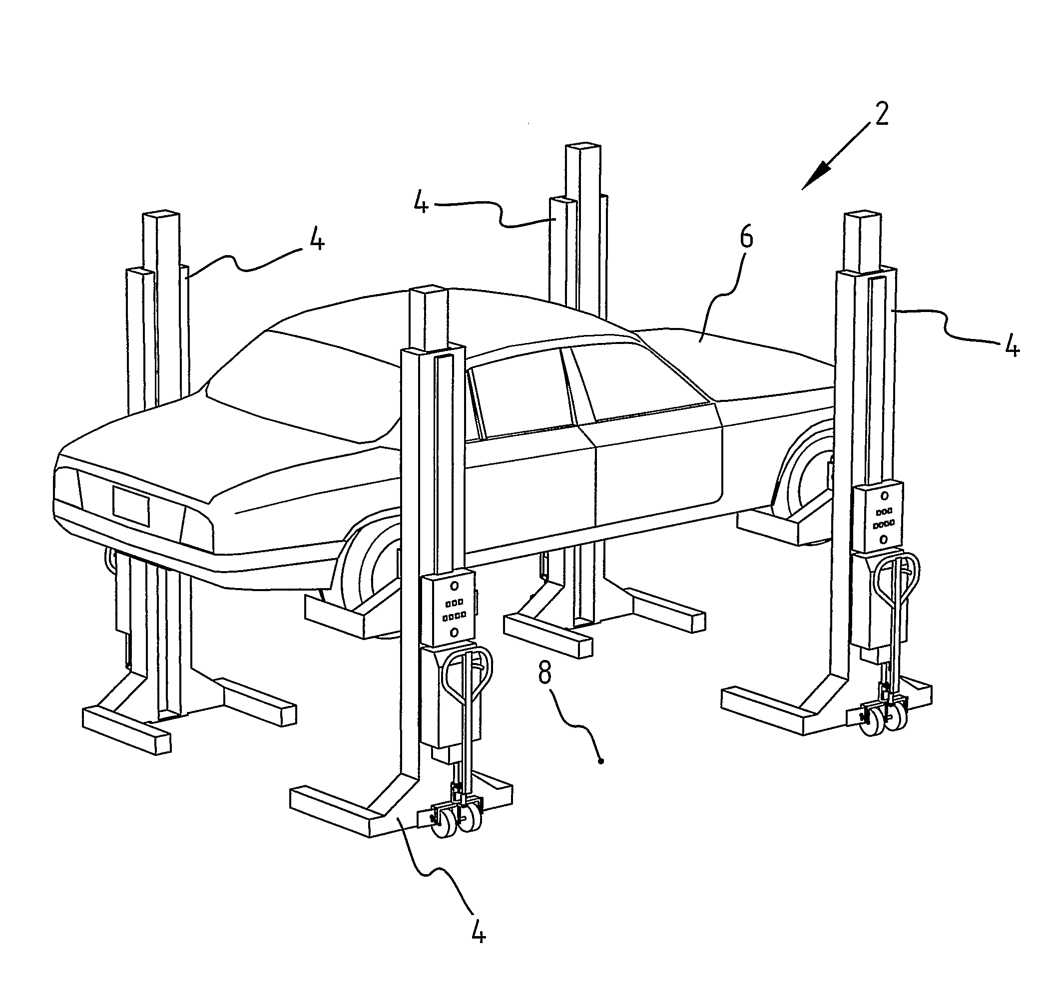 System with position-determination for lifting columns, and method therefor