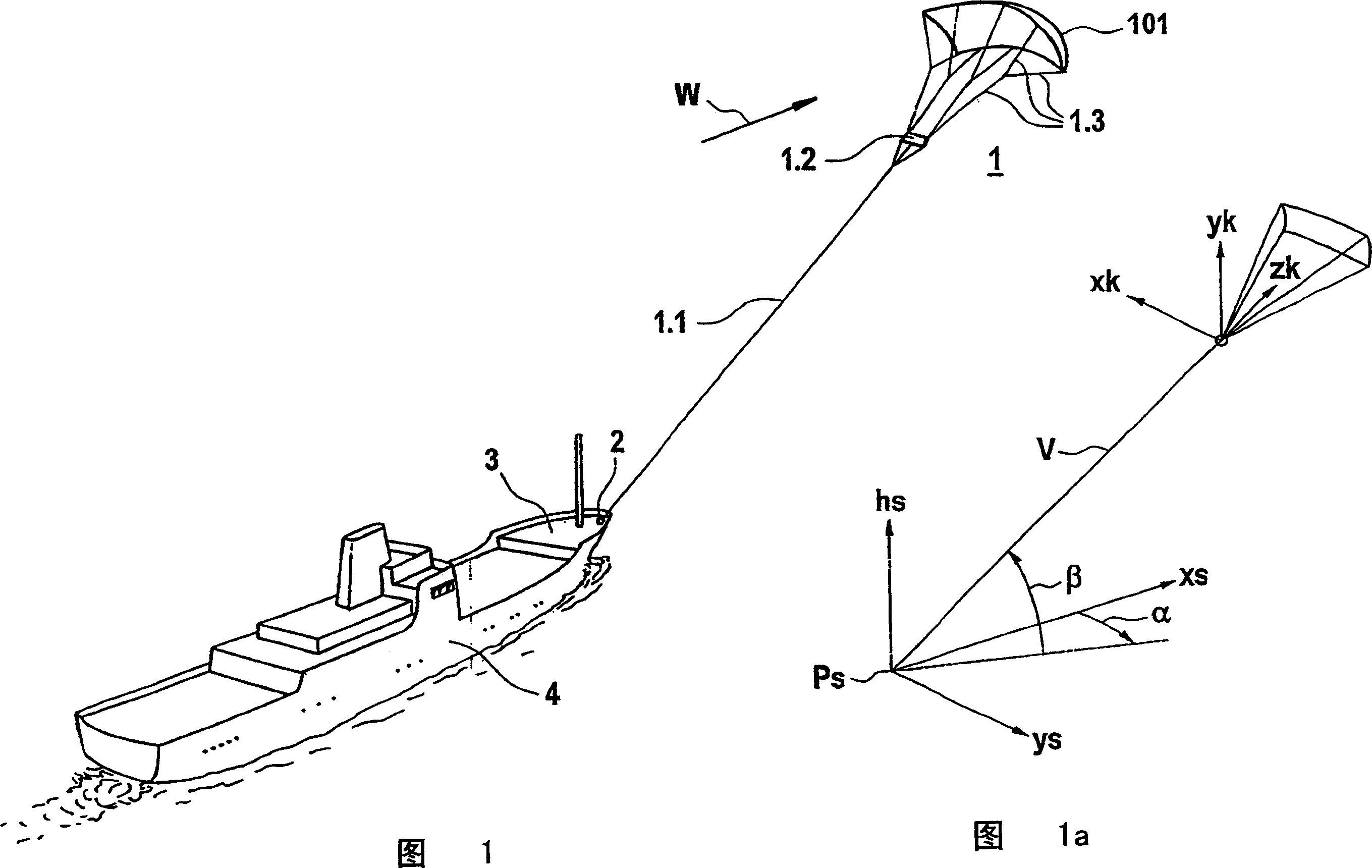 Placement system for a flying kite-type wind-attacked element in a wind-powered watercraft