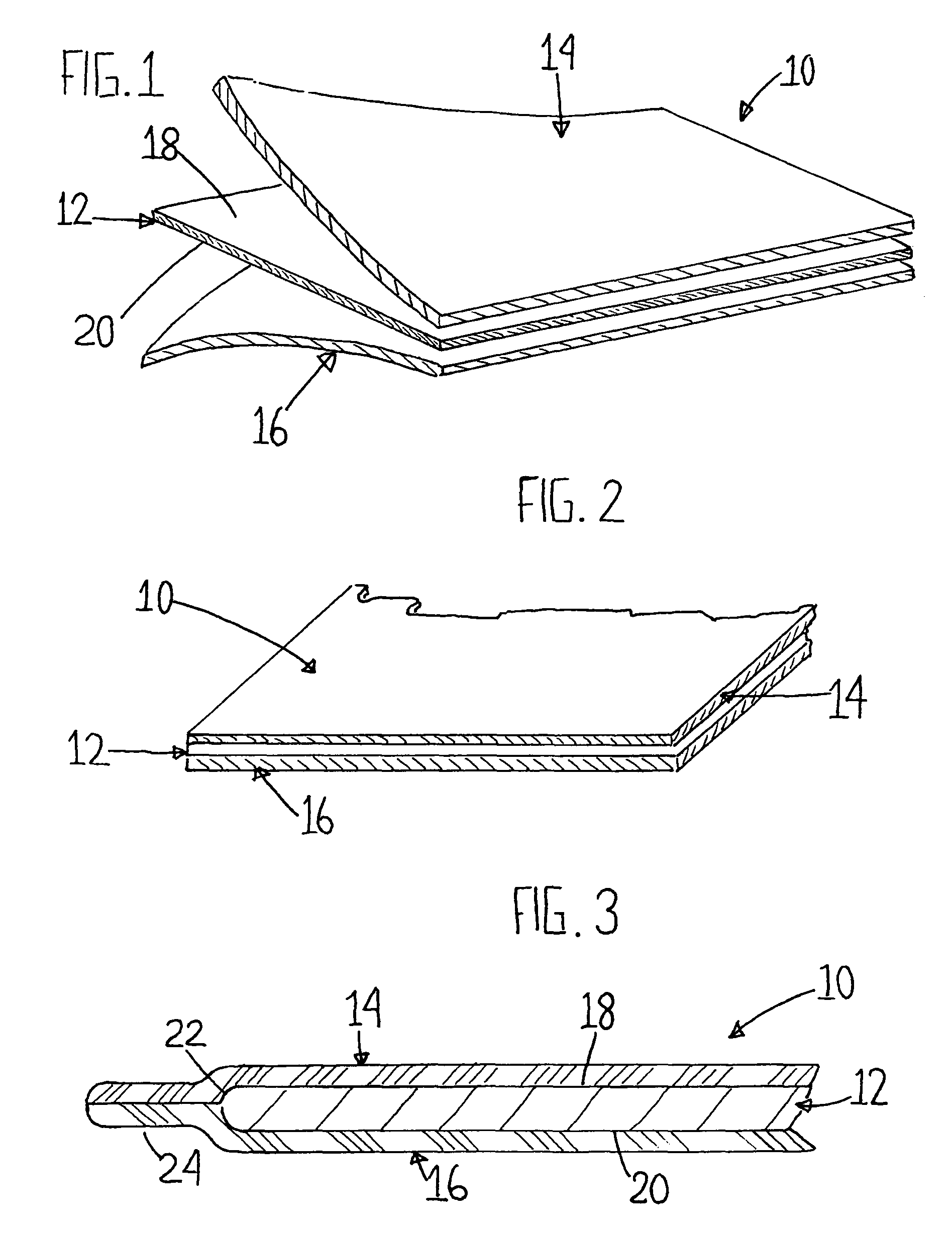 Three-part laminated pliable hand-moldable surface construction