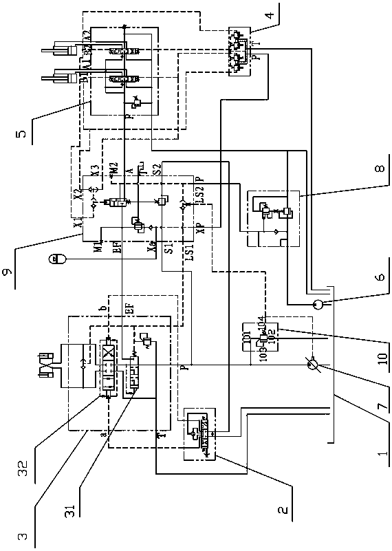 Combined control system of quantitative pump and variable pump of loader