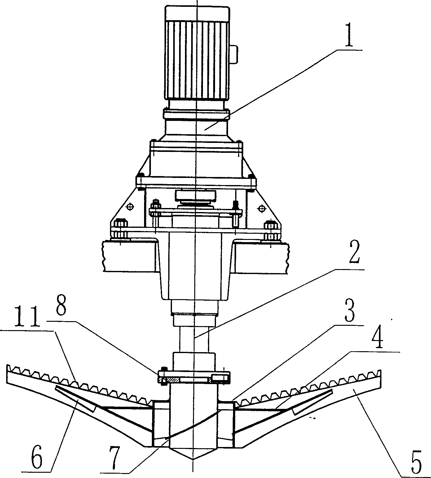 Inversed umbrella type composite impeller surface aeration machine