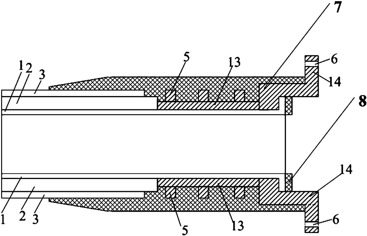 Connecting joint of fiber enhanced thermoplastic plastic composite continuous pipe and method