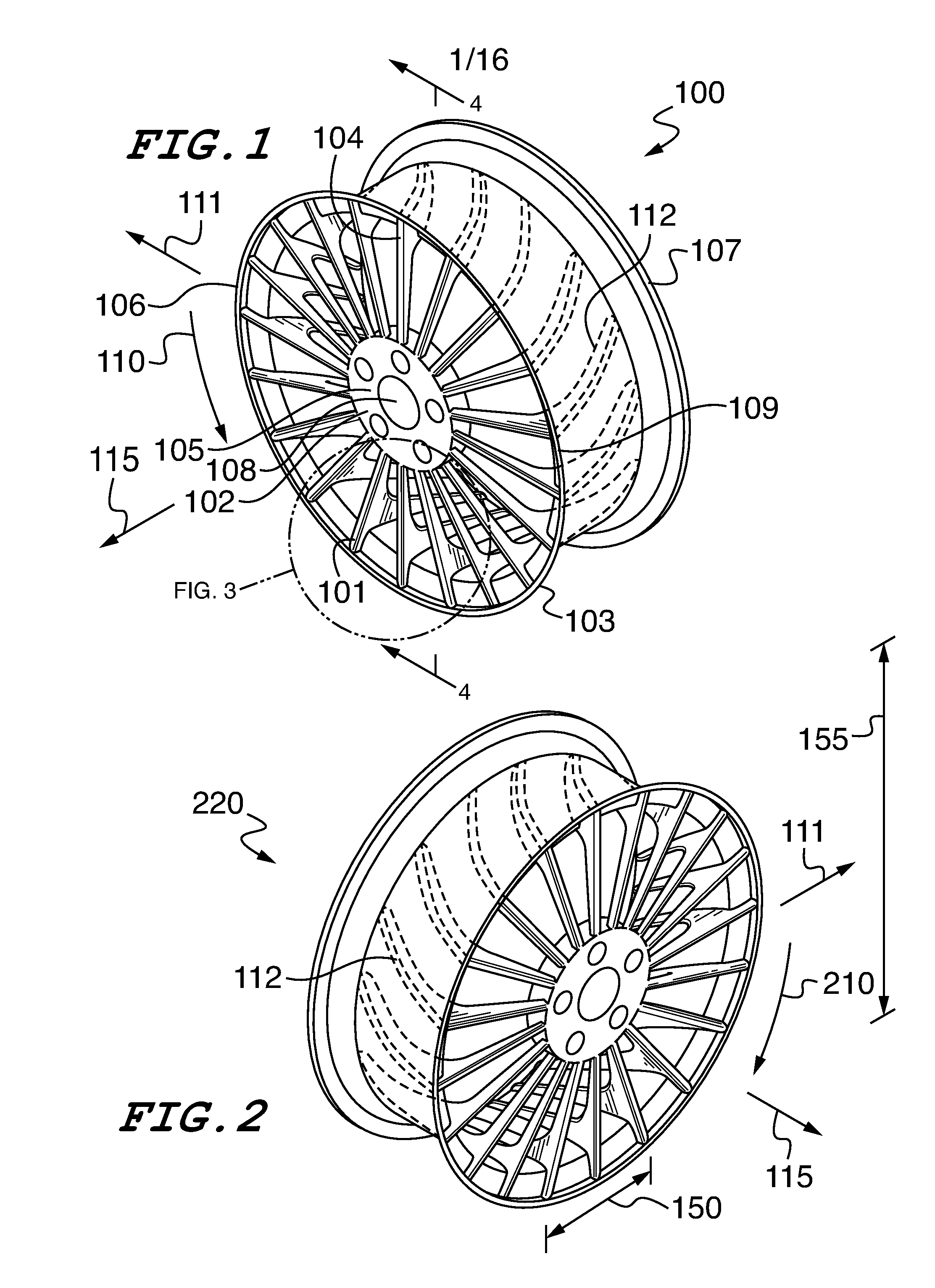 Rim, airless tire and hubcap designs configured to directionally convey air and methods for their use