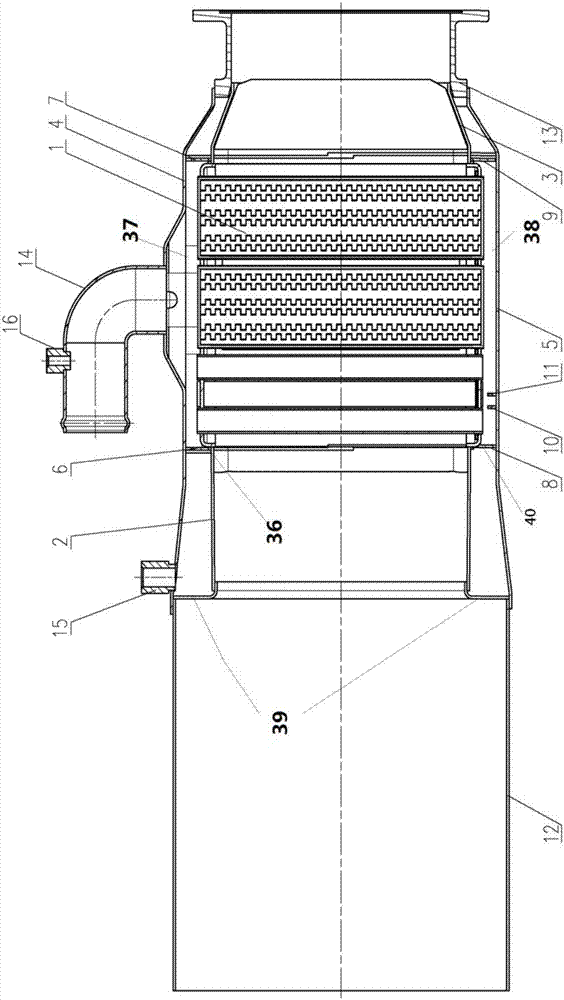 Circular pipe and flat pipe combined combustion waste heat utilization heat exchange device