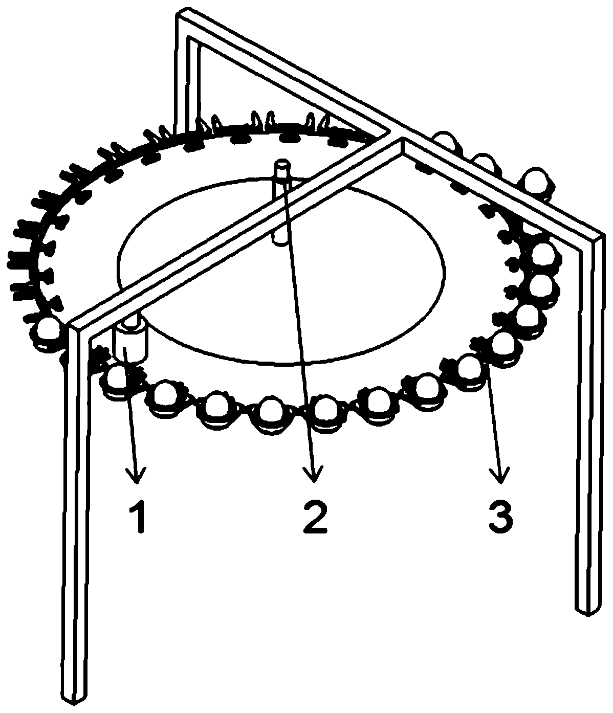 A rotary disc type fruit quality grading and sorting device