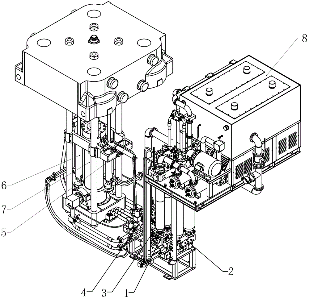 Hydraulic device with multiple oil cylinders in linkage