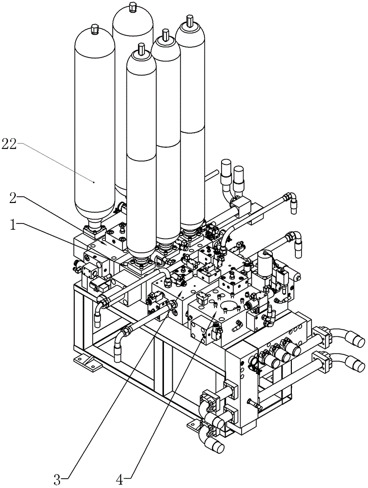 Hydraulic device with multiple oil cylinders in linkage