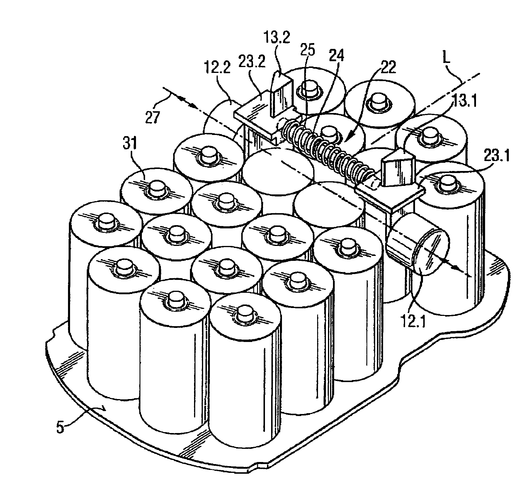 Battery pack with vertical cells and slide in latch