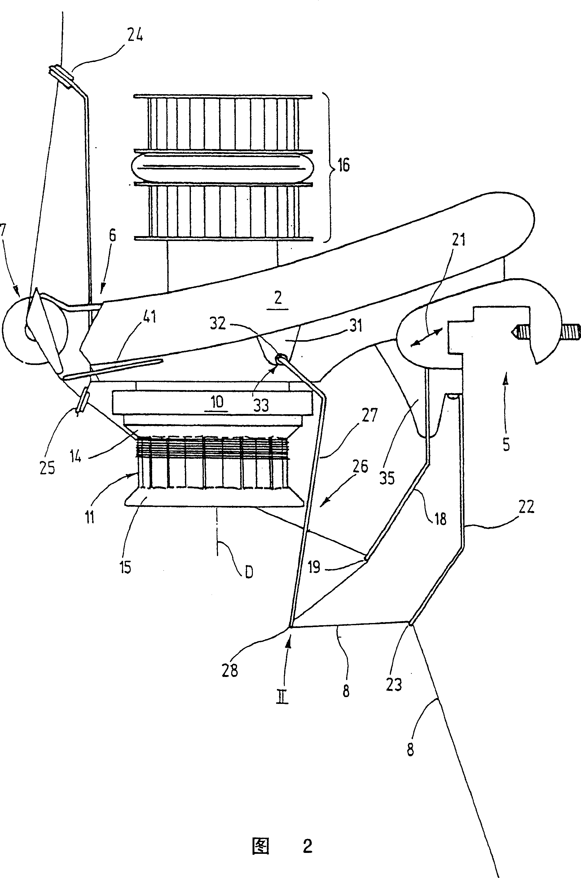 Thread feeding device comprising spring stop for thread detecting